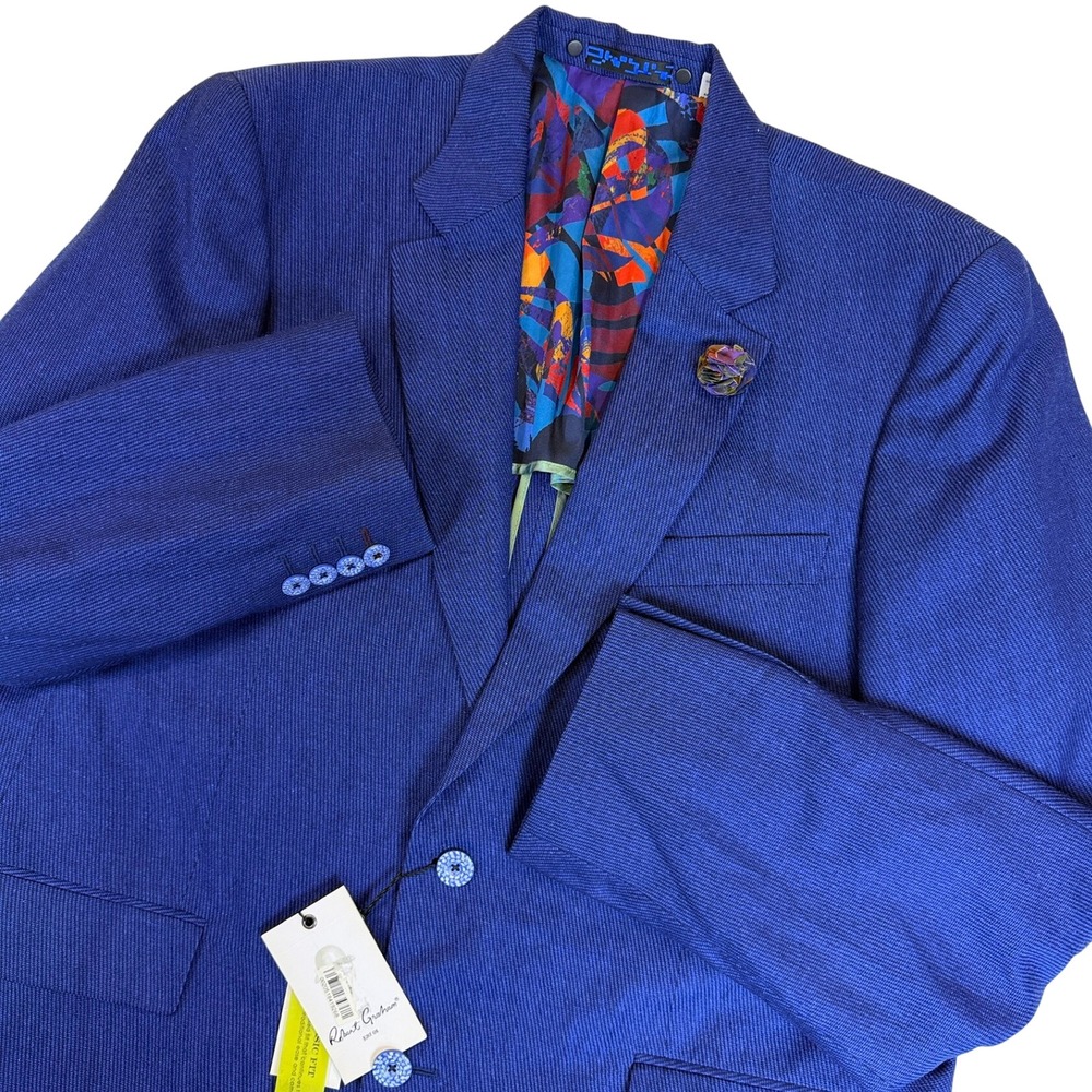 Robert Graham Blazer Mens 44 Blue Ramie Wool Classic Fit $498